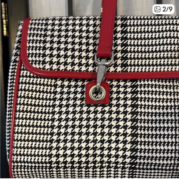 Polo Ralph Lauren Houndstooth Shoulder Bag Red Trim Black White EUC - Picture 2 of 8